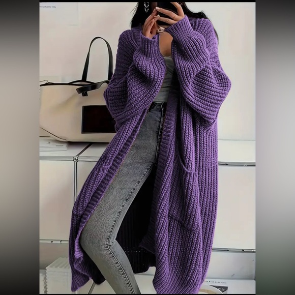 Sweaters - Cozy Purple Knit Long Cardigan Boutique Brand New